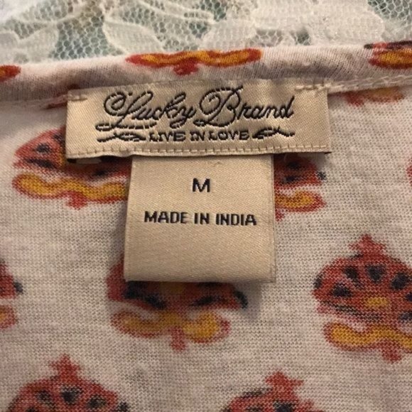 Lucky Brand M button sleeve top medallion print white red - Picture 7 of 8